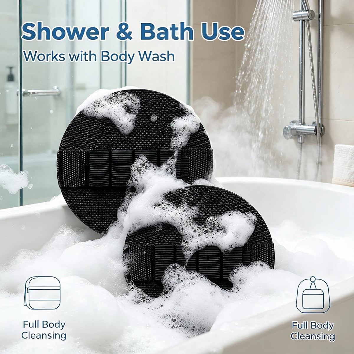 Exfoliating Bath Glove, Rubber Body Scrubber Glove, No Pain Gentle Skin Exfoliator, Quick Dry Shower Scrub Glove for Arms, Legs, Elbows, Knees & Feet
