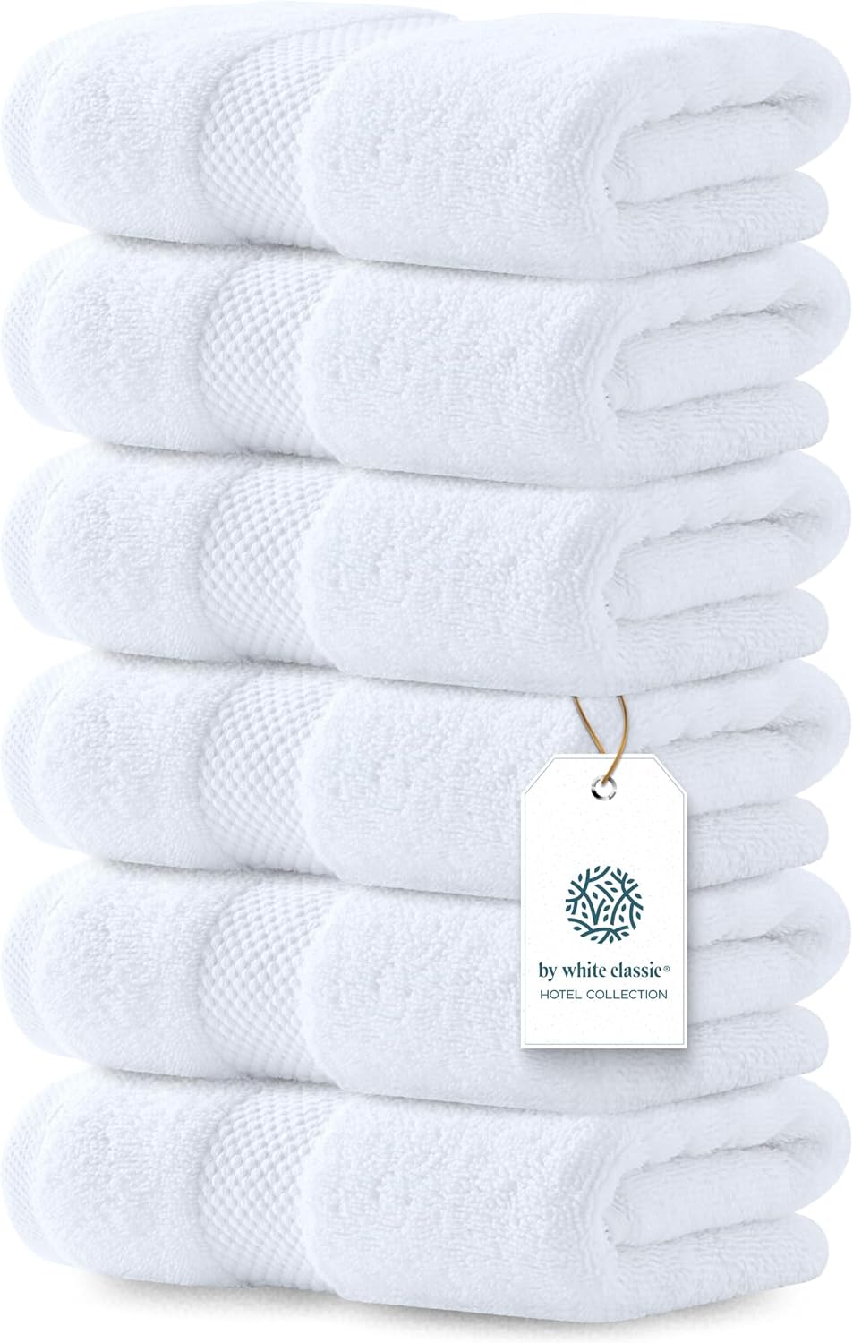 White Classic Luxury White Hand Towels - 100% Turkish Cotton, 16x30, 6 Pack
