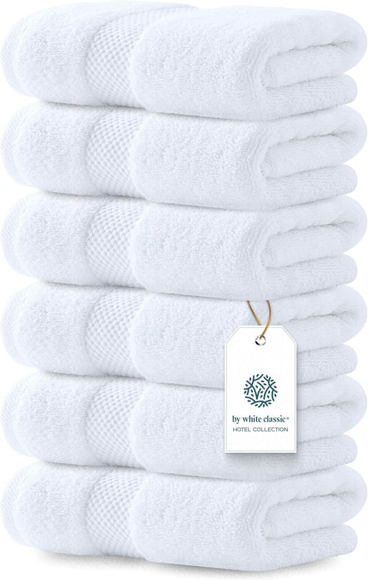 White Classic Luxury White Hand Towels - 100% Turkish Cotton, 16x30, 6 Pack