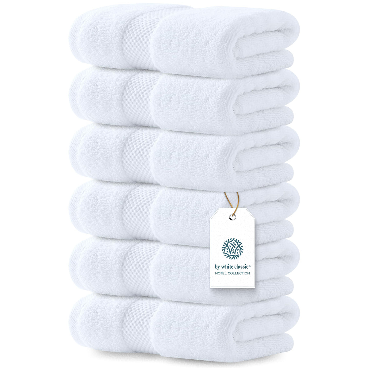 White Classic Luxury White Hand Towels - 100% Turkish Cotton, 16x30, 6 Pack