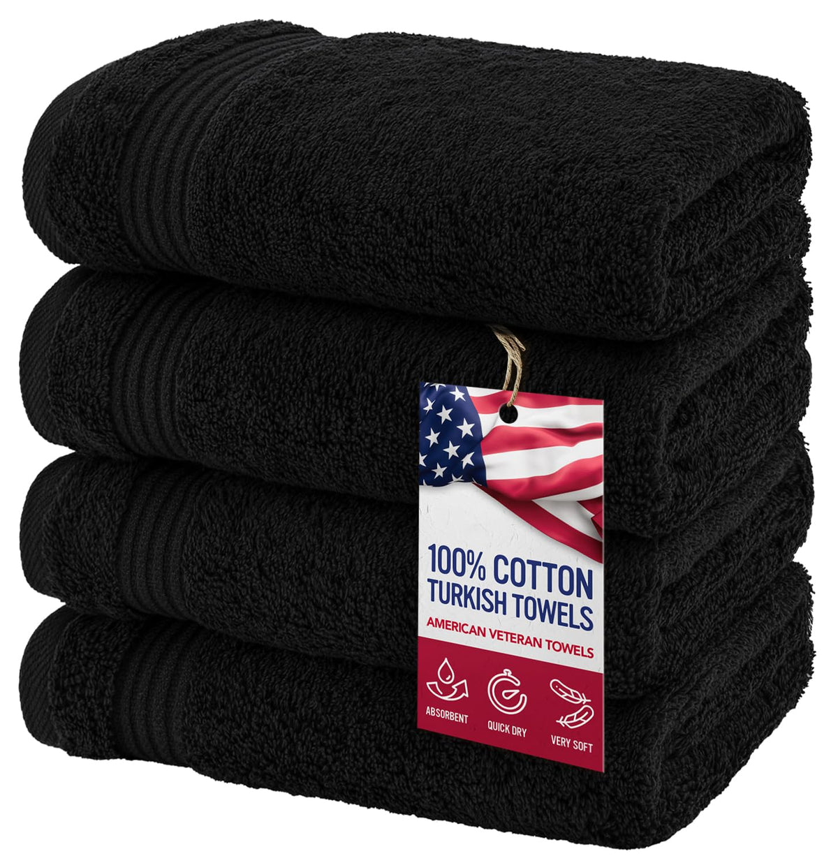 American Veteran Towel, 100% Cotton Turkish Bath Towels for Bathroom 4 Pack, 27x54 Extra Large Premium Soft Drying Bathroom Towels, Navy Blue