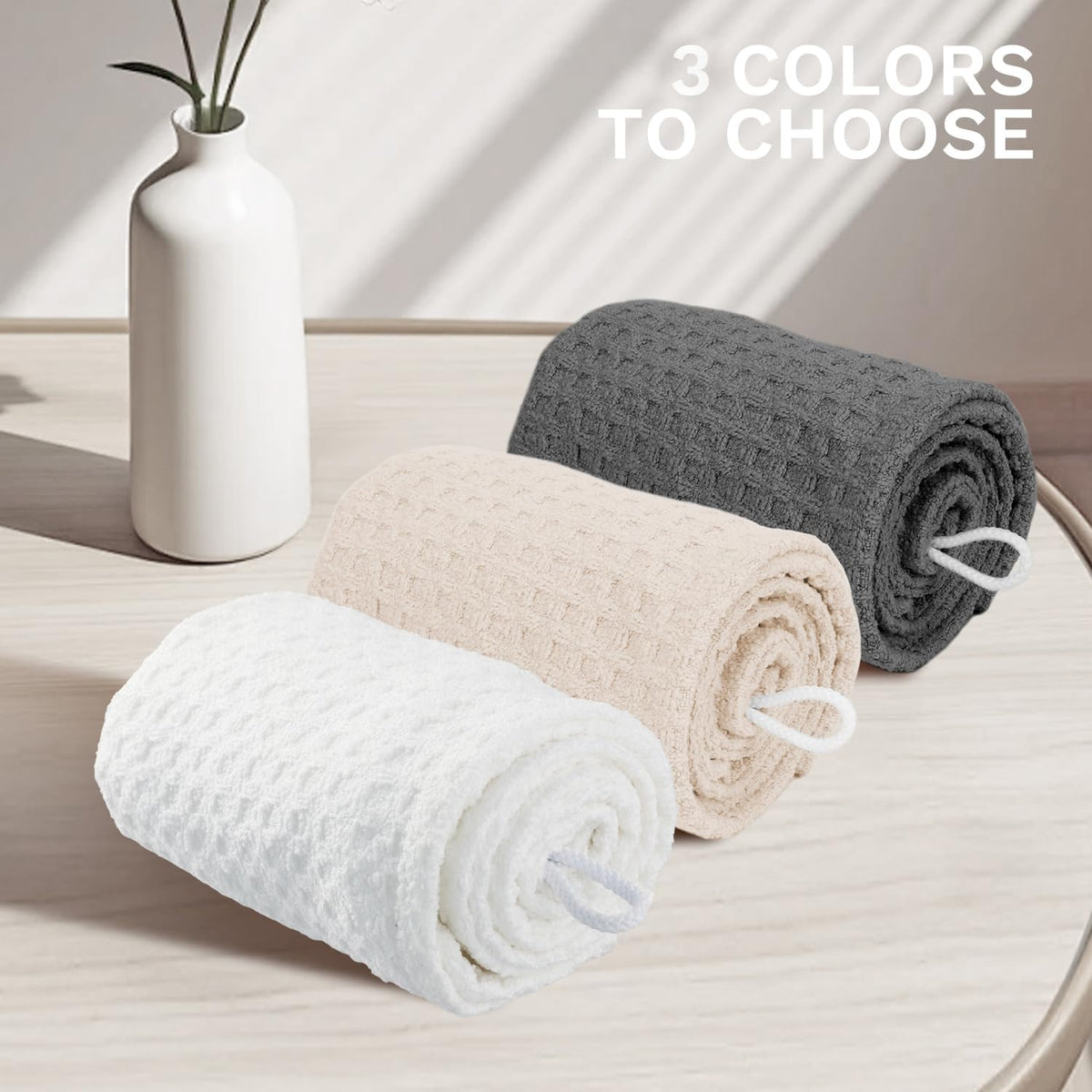 MaopaoBeauty Hair Towel Wrap for Women Long&Thick Hairs Head Wrap 1Pack Super Absorbent Hair Drying White Waffle Bath Towels for Curly Quick Dry Hair Drying Towels with Button