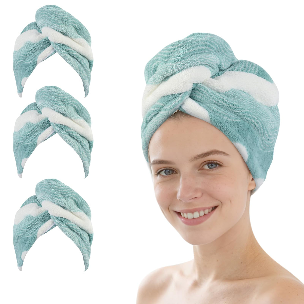 SINLAND Hair Drying Cap Hair Towel for Women 3 Pack Black