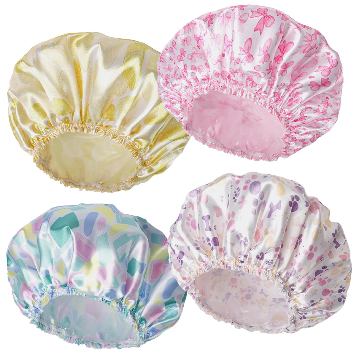 Shower Caps for Women, 4 PCS Reusable Waterproof Bath Cap