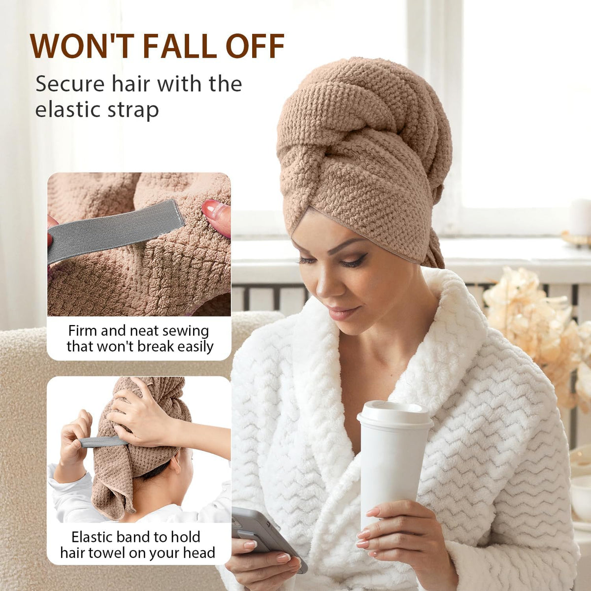 YFONG Large Microfiber Hair Towel Wrap for Women, 26" X 40" Super Absorbent