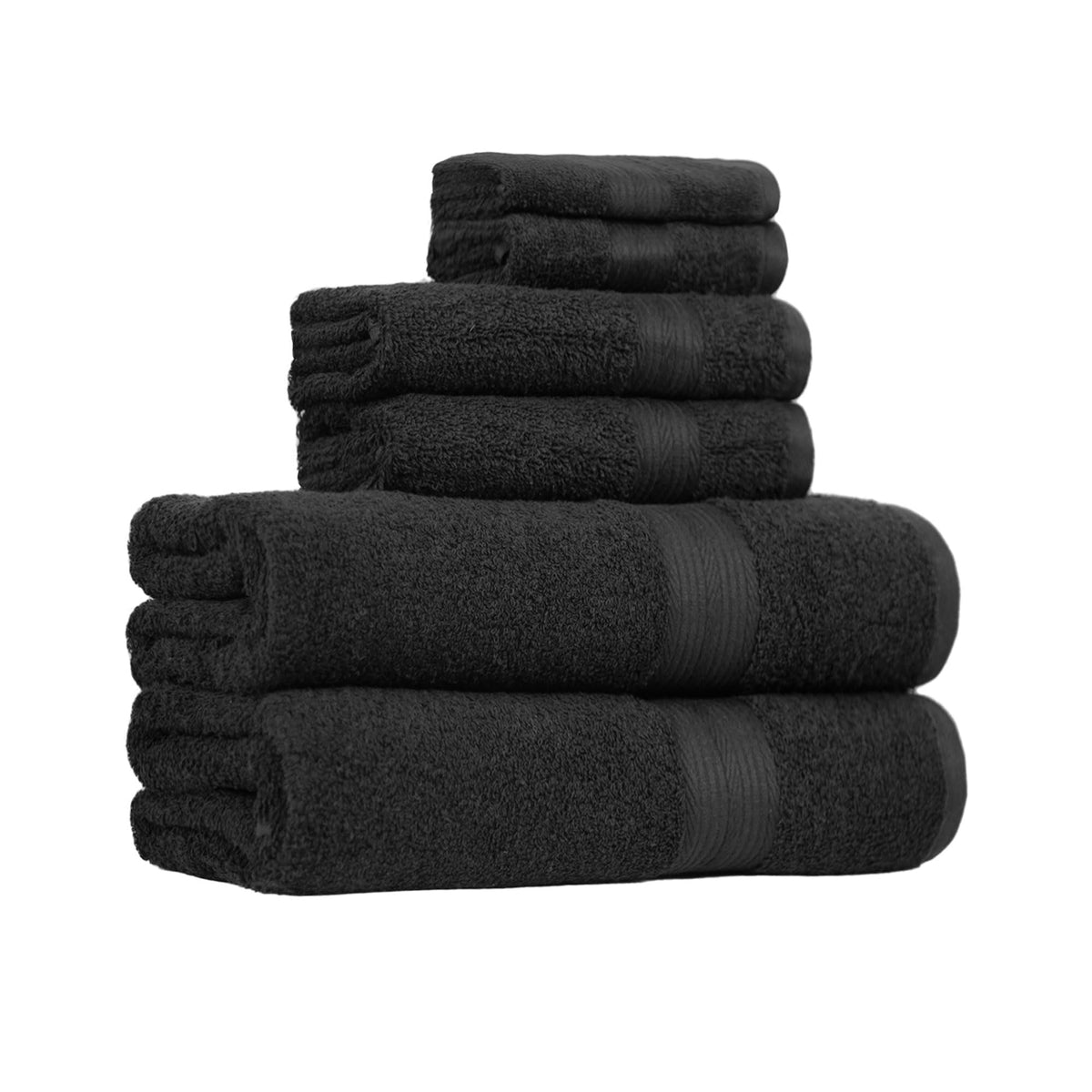 Amazon Basics 6-Piece Highly Absorbent Fade-Resistant Towel Set, 100% Cotton Towels for Bathroom, Soft, 2 Bath Towels, 2 Hand Towels, 2 Washcloths, Black