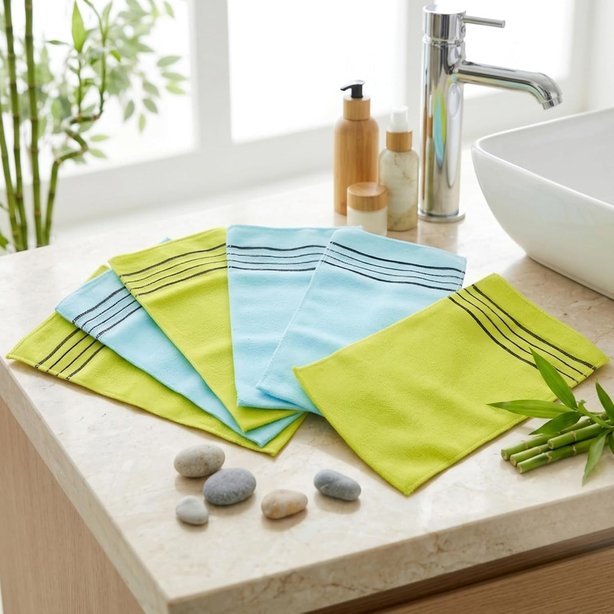 Olivia Tree 6 Pack Exfoliating Mitts, Korean Spa Italy Towel Body Scrubbers