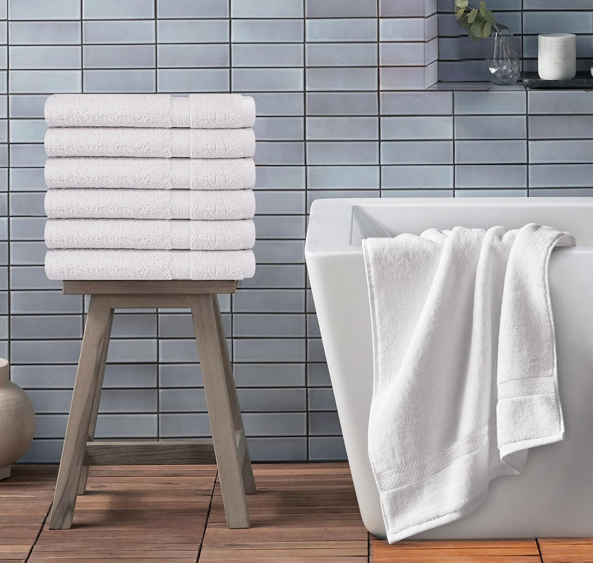 Towel and Linen Mart 100% Cotton White 6 Pack Medium Bath Towel Set, Quick Dry, Super Absorbent, Light Weight, Soft Feel, Premium Towels for Hotel, Spa and Bathroom (24 X 48 6 Pack White)