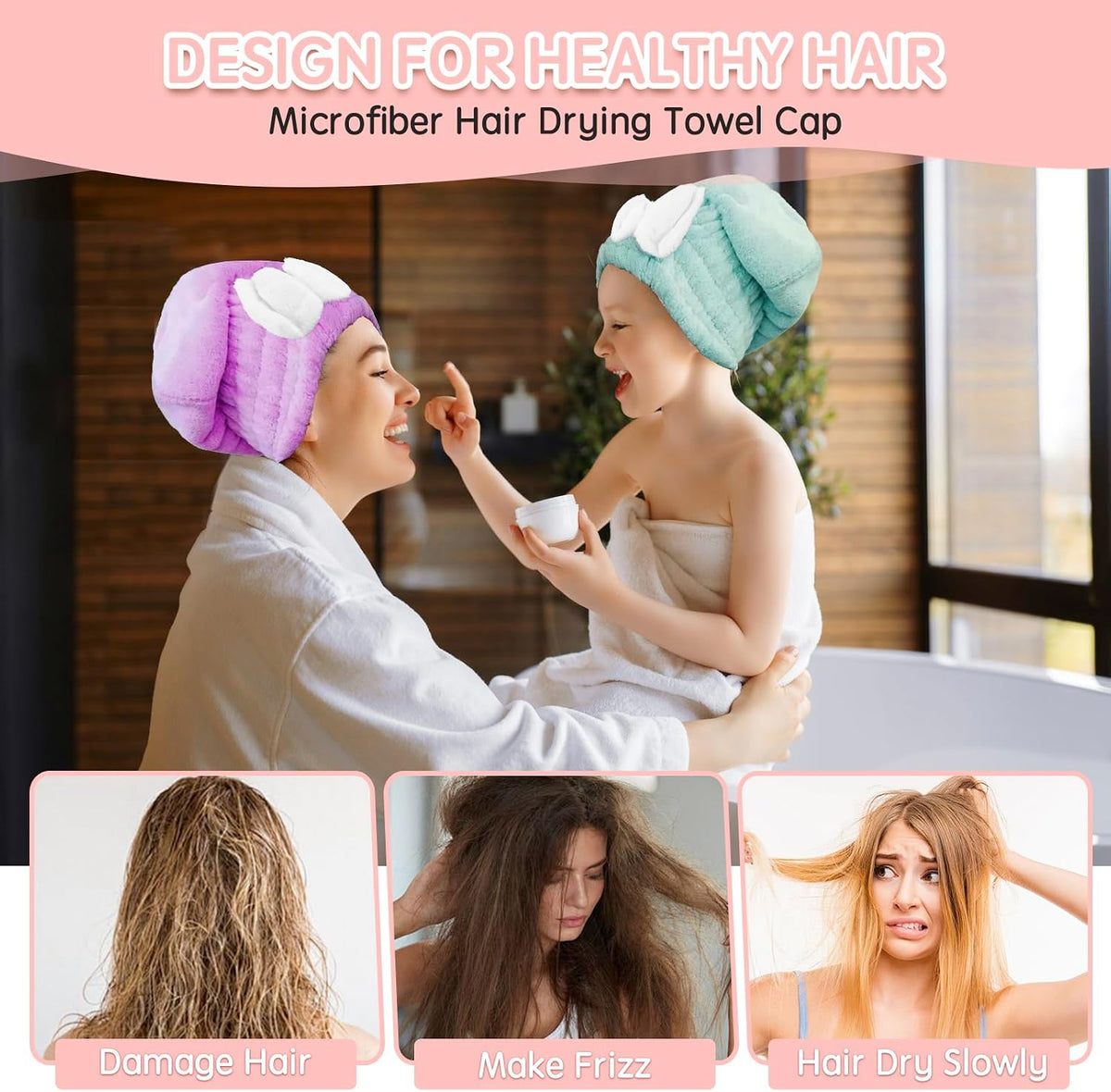 Microfiber Hair Drying Caps, 5-Pack Extra Soft and Ultra Absorbent