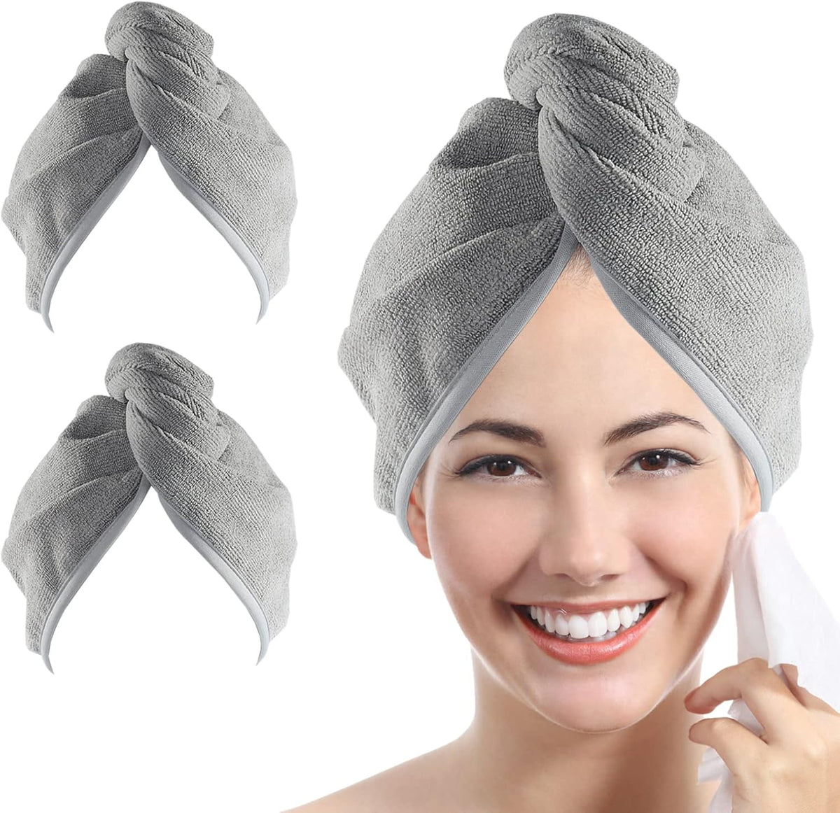 Microfiber Hair Towel Hair Wrap: 2 Pcs 10X26 Hair Dryer Women (Gray)