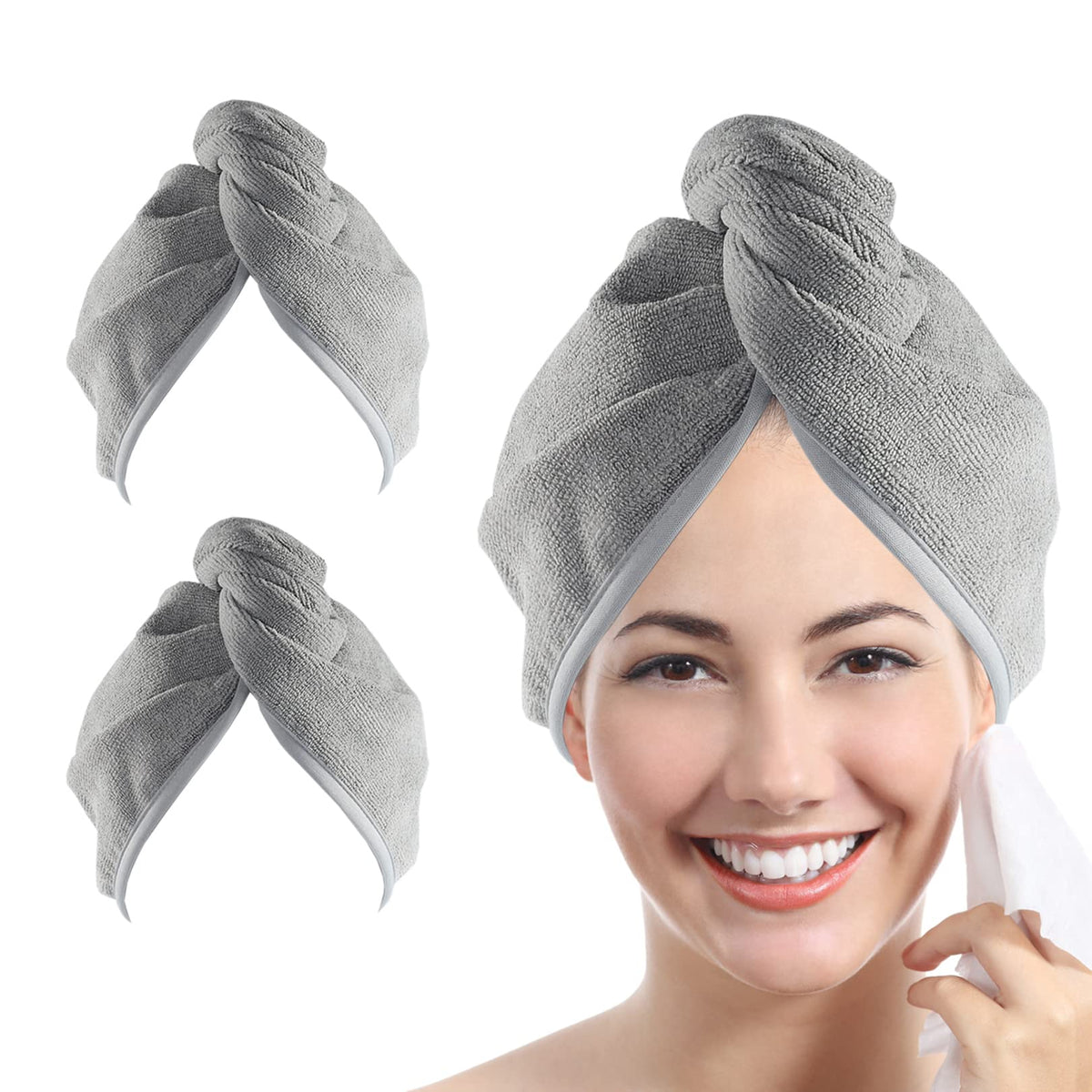 Microfiber Hair Towel Hair Wrap: 2 Pcs 10X26 Hair Dryer Women (Gray)