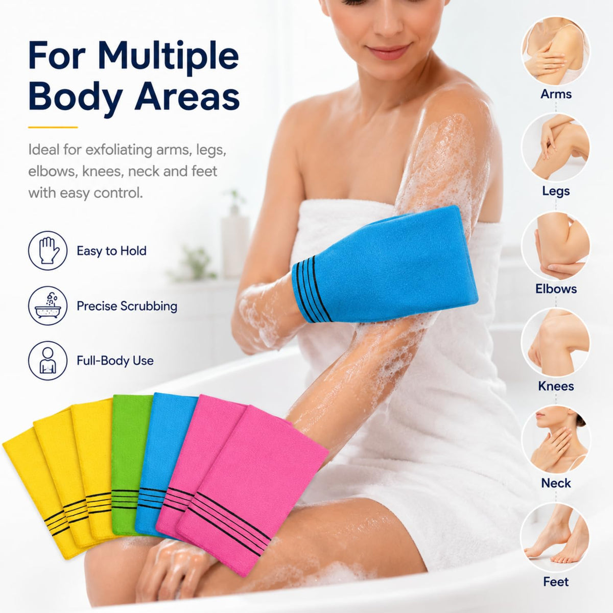 Tatuo 12 Pack Korean Exfoliating Mitts, Body Scrub, 8 x 5.5 in, 4 Colors