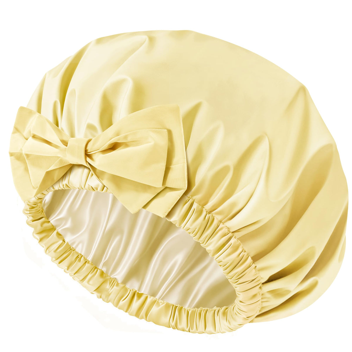 Shower Cap for Women, Large Waterproof Reusable Hair Cap with Bow
