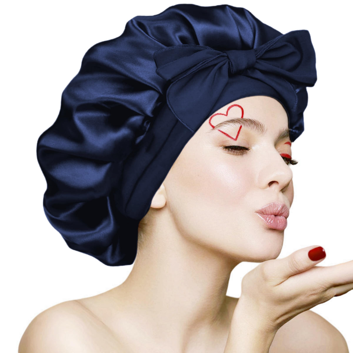 Silk Bonnet for Sleeping Women, Ajustable Hair Bonnet for Curly Hair with Tie Band Shower Caps Pink，Large