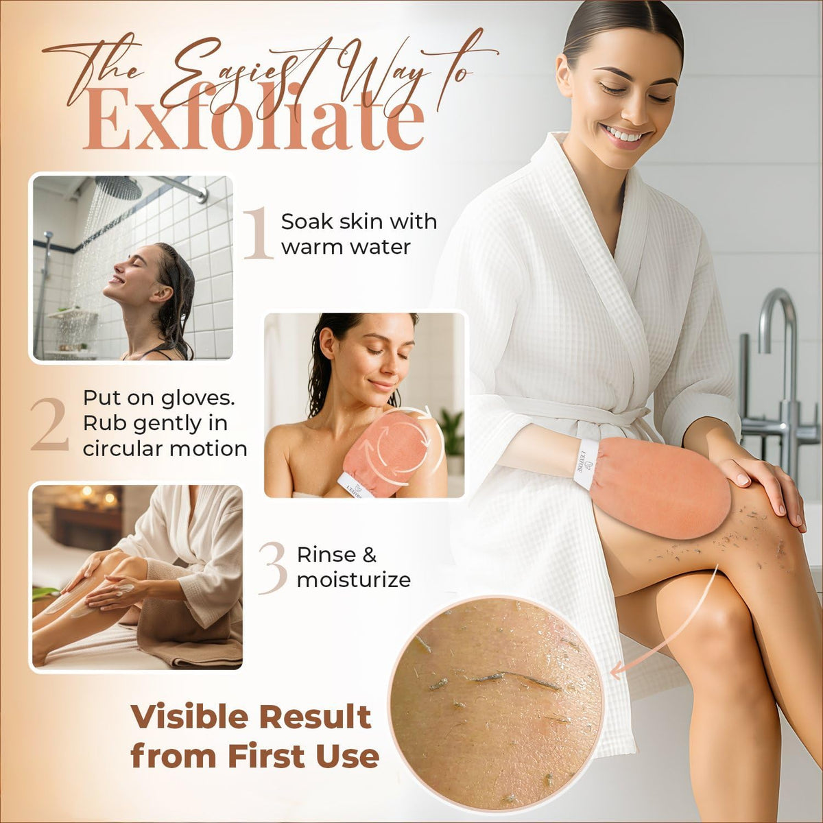 L’Exfose Kessa Hammam Deep Exfoliating Glove 2x – Korean Exfoliating Mitt for shower – Ideal for Dead Skin Remover, Keratosis Pilaris & Self-Tanning to Improve Skin Tone Made with 100% Natural Viscose
