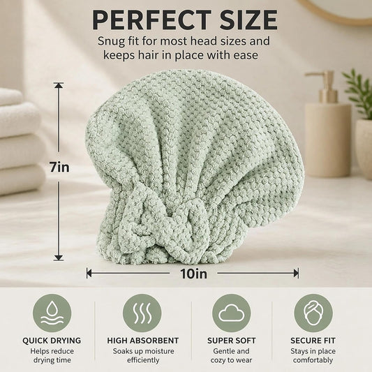 Hair Towel Set - Hair Drying Cap - Bamboo Towel - Headband
