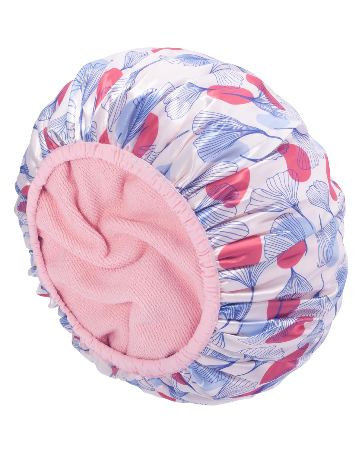 Auban Shower Cap, Shower Cap for Women Terry Cloth Lined EVA Exterior Reusable Double Layer Waterproof, Large Bath Hair Cap, Hotel Travel Essentials Accessories Cleaning Supplies(Pink)