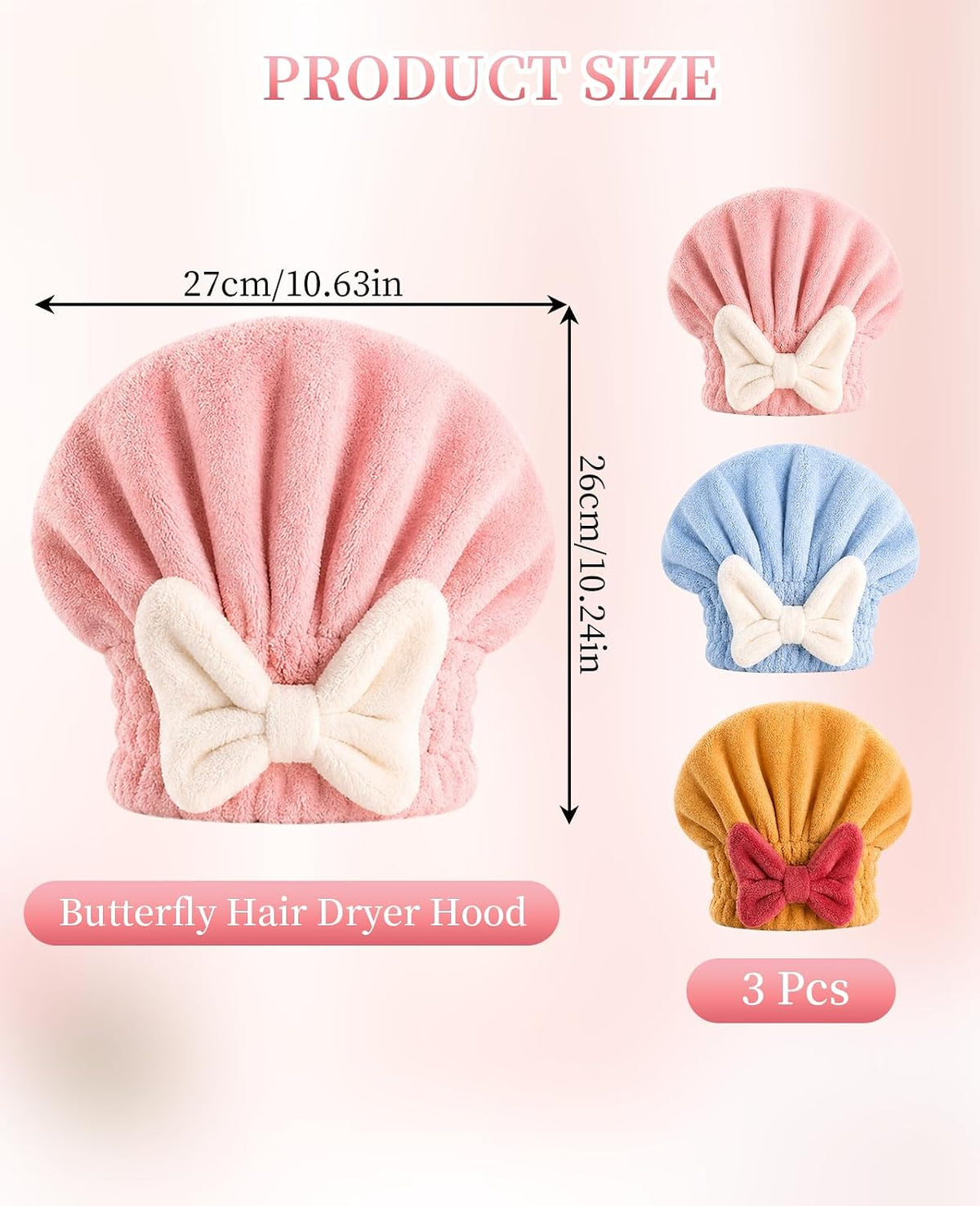 3 Pack Microfiber Hair Towel Drying Cap, Super Absorbent Fast Drying Hair Turban with Bow for Women