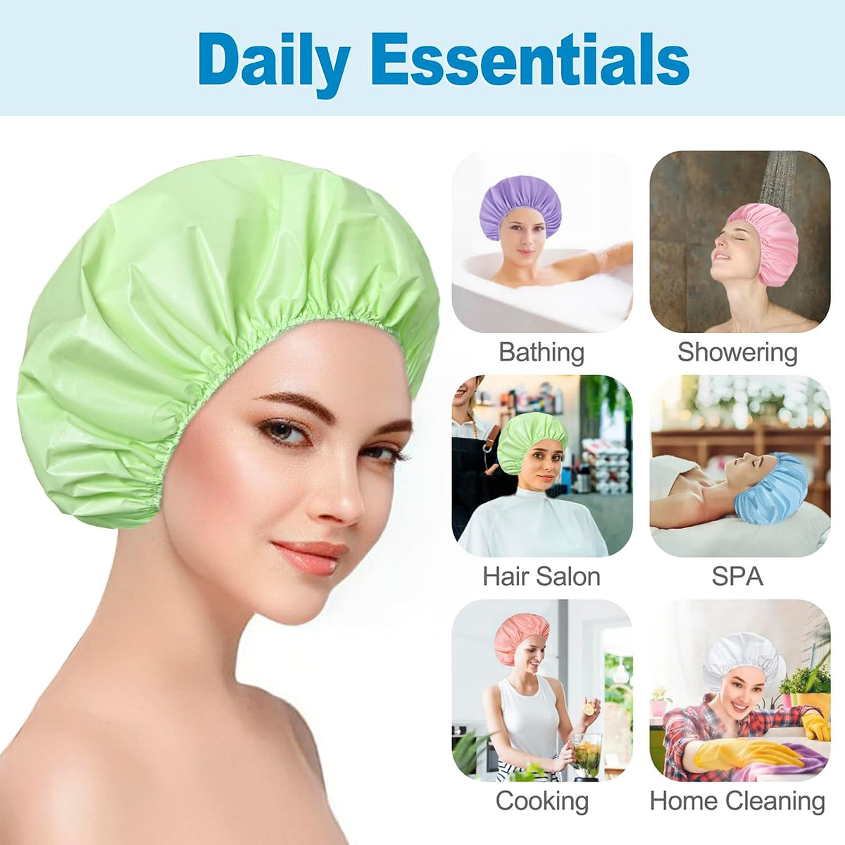 6 PCS Shower Capsfor Women, Reusable Waterproof Bath Caps