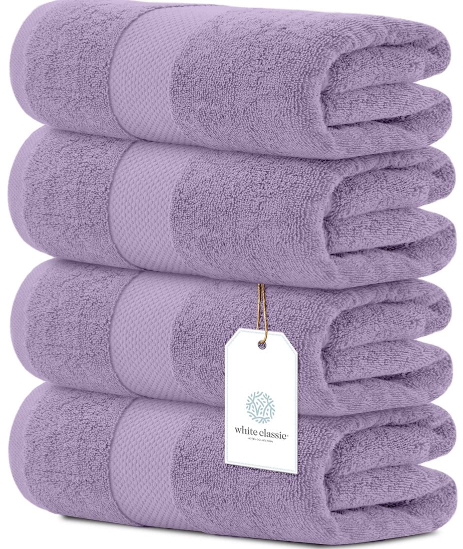 White Classic Luxury White Bath Towels - 4 Pack, 100% Turkish Cotton, 27x54