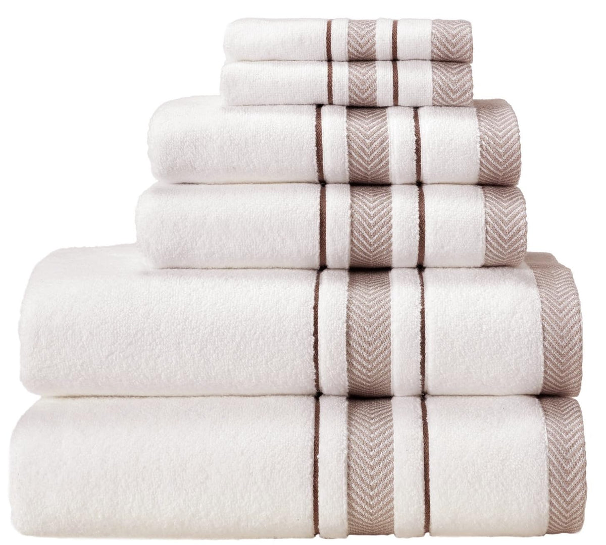 Bath Towels Set for Bathroom – Luxury 6-Piece Cotton Towels, Soft Absorbent & Quick Dry, 600 GSM Bath Towels for Bathroom, Hotel Spa Quality (White/Grey, 6- Bath Towel Set)