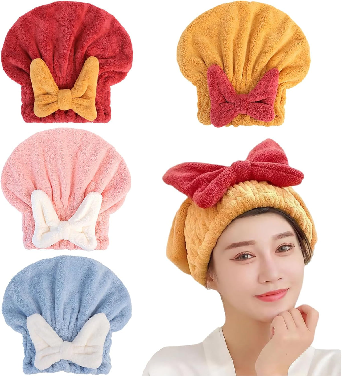 Microfiber Hair Towels Wrap Hair Drying Cap for Women 4pcs Colors