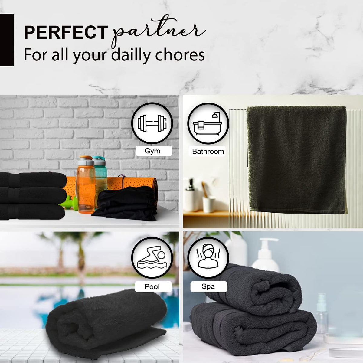 KAHAF COLLECTION 100% Cotton Bath Towels, 24x48 Pack of 6 Towels, Quick Dry, Highly Absorbent, Soft Feel Towel, Gym, Spa, Bathroom, Shower, Pool, Luxury Soft Towels (Grey, 24x48-6 Pack)
