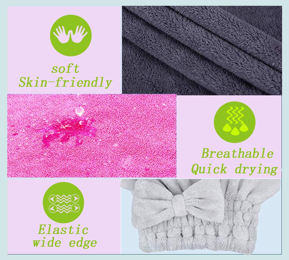 Microfiber Hair Drying Towels Head wrap with Bow-Knot Shower Cap Hair Turban hairWrap Bath Cap for Curly Long & Wet Hair Gift for Women