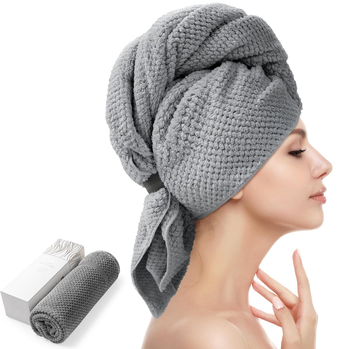 YFONG Large Microfiber Hair Towel Wrap for Women, 26" X 40" Super Absorbent