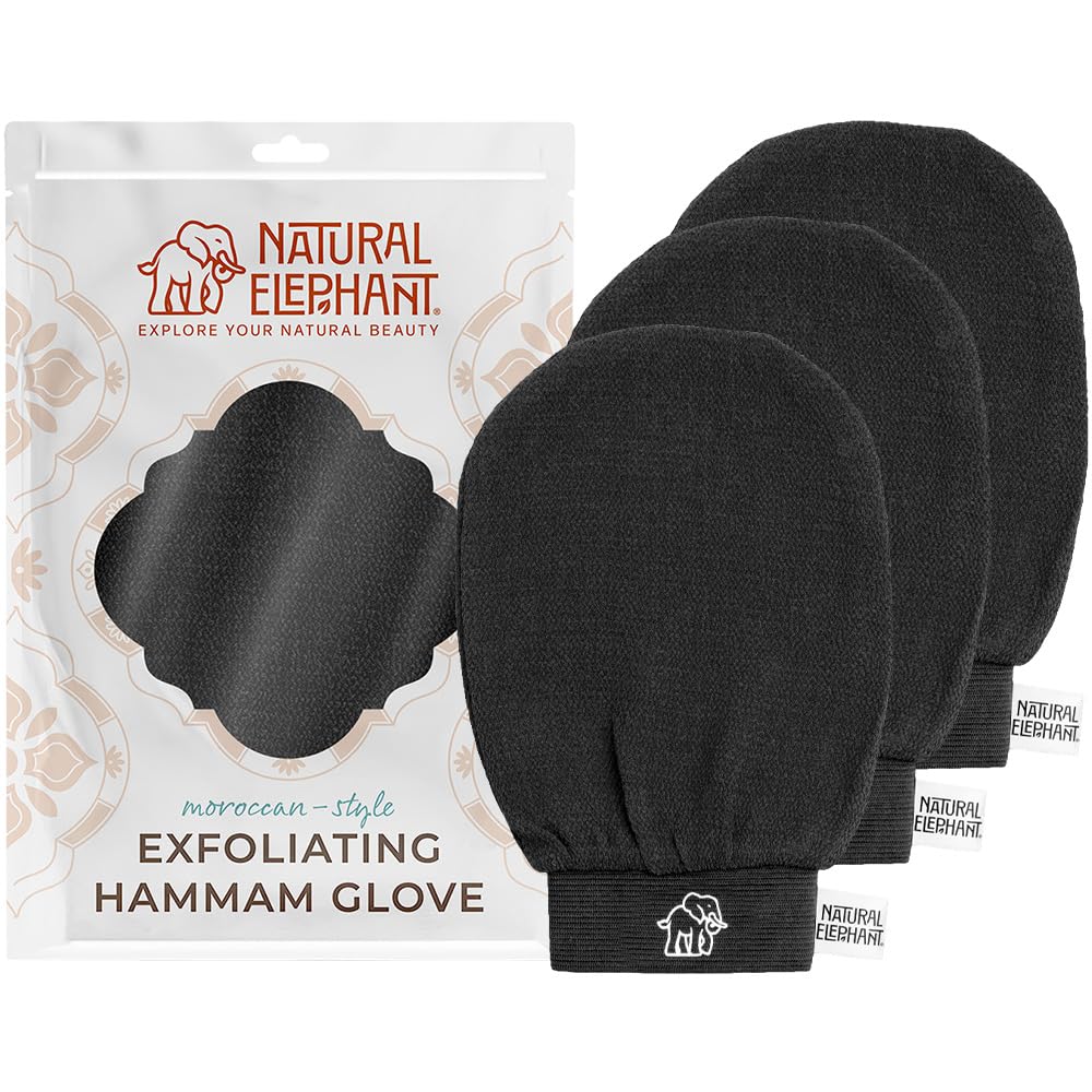 Natural Elephant Exfoliating Hammam Glove | Authentic Moroccan Kessa Body Scrub Mitt for Spa-Quality Skin Renewal | Pure Black Single