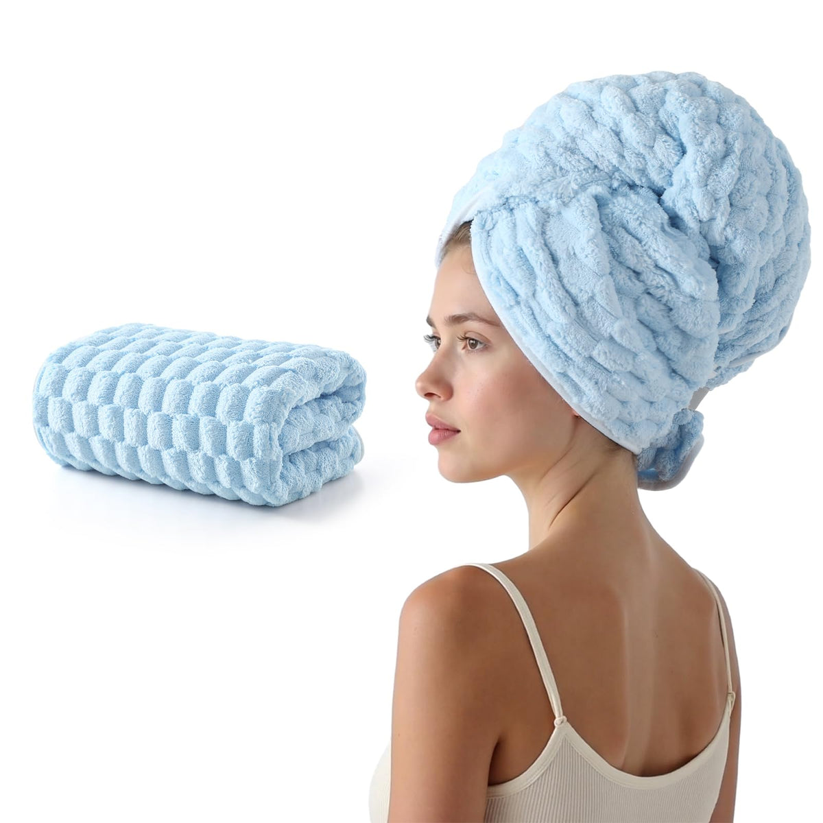 REDKISS 3 Pack Microfiber Hair Towels - Extra Large Hair Towel Wrap for Women, 24x42 inch Hair Towels with Elastic Strap, Super Soft Hair Drying Towels for Long, Thick, Curly Anti Frizz Turbans