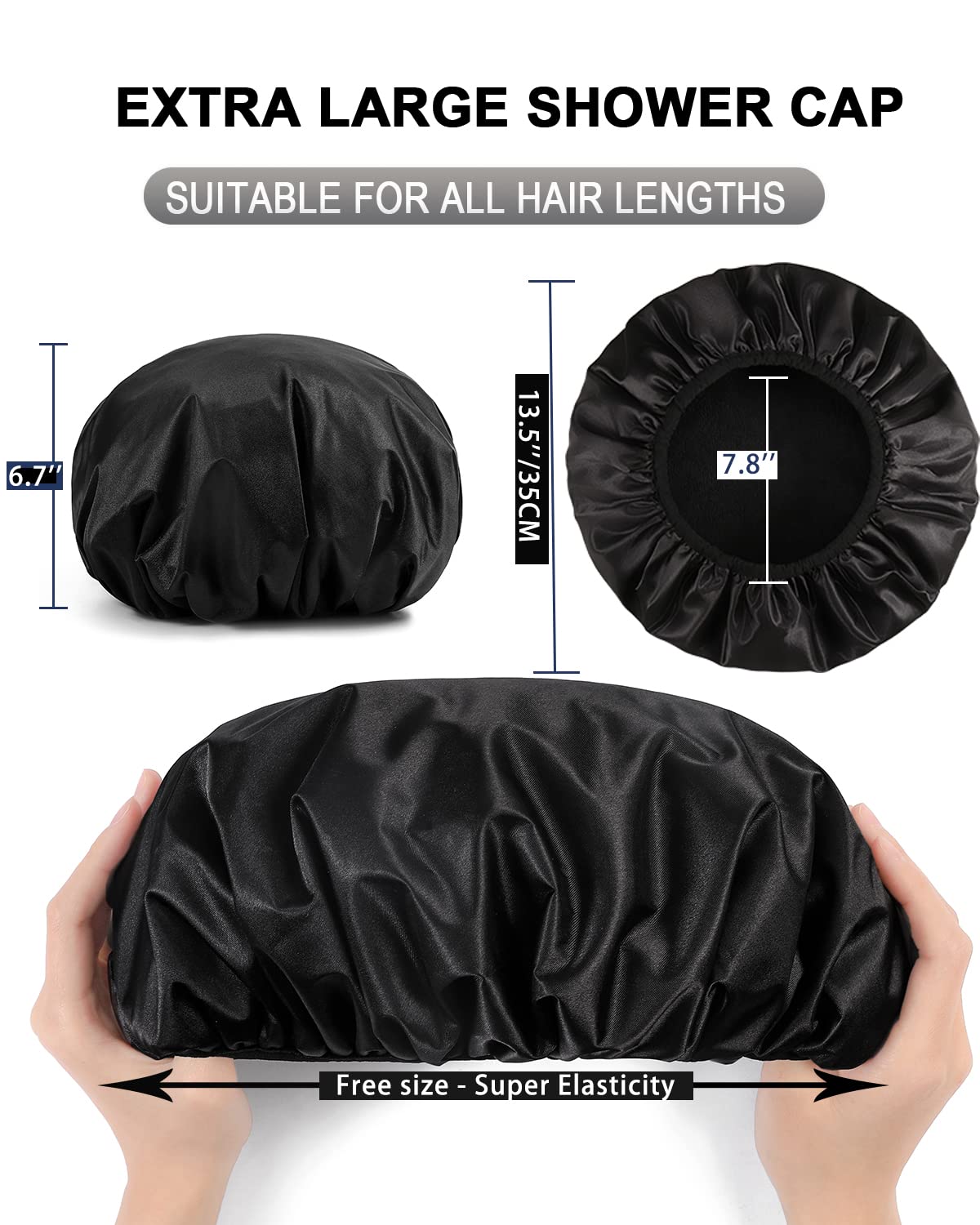 YIZIJIZI Large Terry Lined Shower Cap for Women, Reusable Waterproof