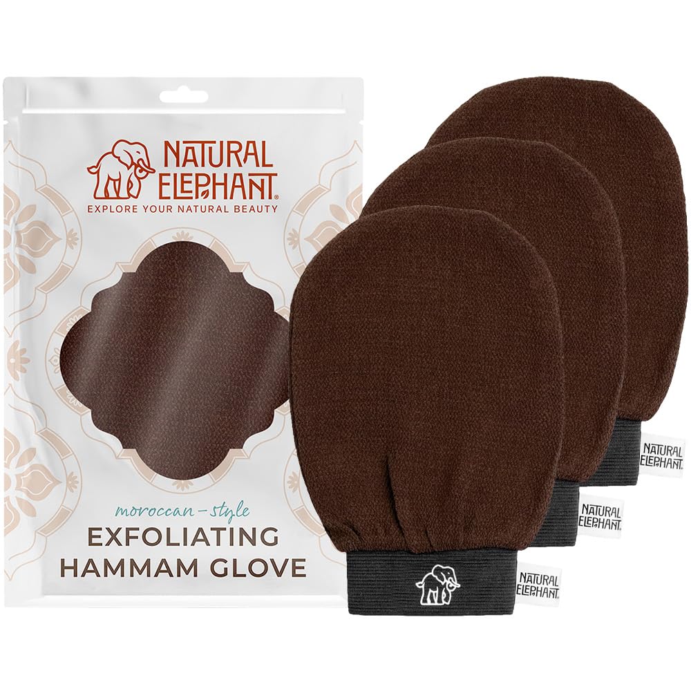 Natural Elephant Exfoliating Hammam Glove | Authentic Moroccan Kessa Body Scrub Mitt for Spa-Quality Skin Renewal | Pure Black Single