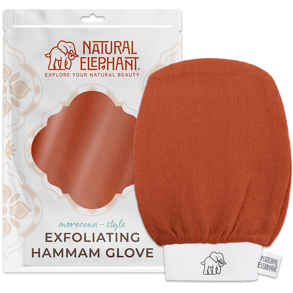 Natural Elephant Exfoliating Hammam Glove | Authentic Moroccan Kessa Body Scrub Mitt for Spa-Quality Skin Renewal | Pure Black Single