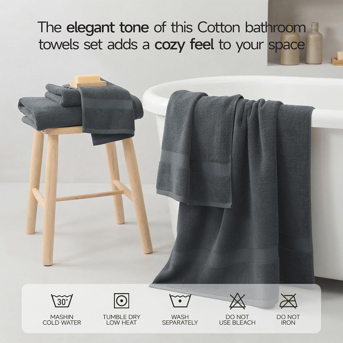 ecolook 2 Pack 100% Cotton Bath Towels, 28 x 55 Inches, Soft