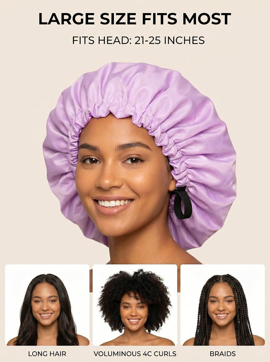 Aquior Shower Cap,Extra Adjustable Shower Caps for Women Double-Layer Waterproof Reusable Hair Cap, Large Size Hair Cap for All Hair,for Girls Spa Bath,Soft and Comfortable (Purple)