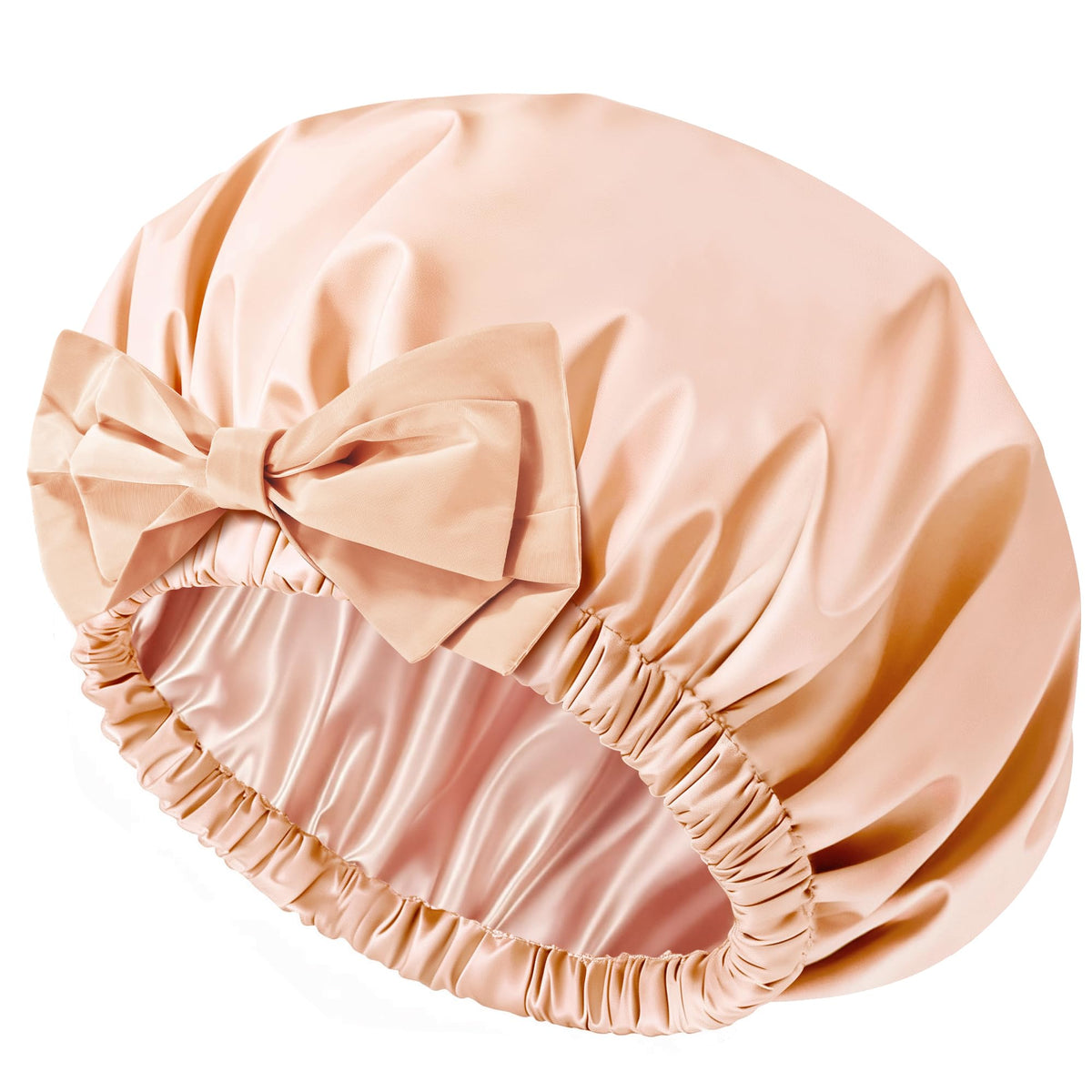Shower Cap for Women, Large Waterproof Reusable Hair Cap with Bow