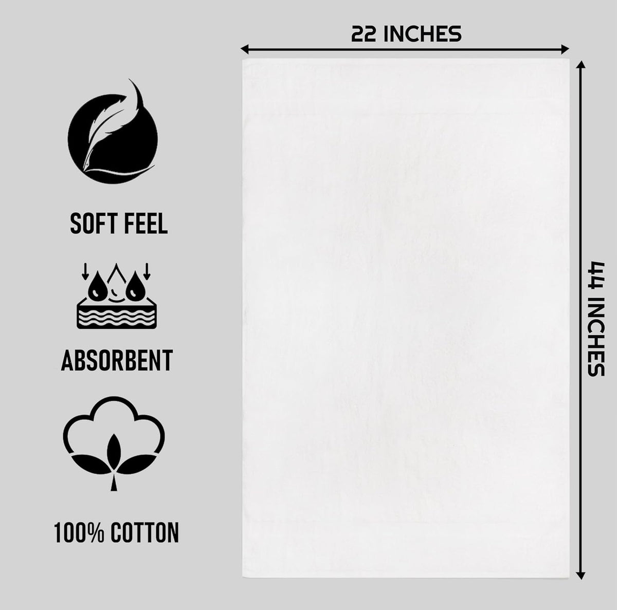 ZUPERIA White Bath Towels Bulk 12 Pack (22 x 44 Inches) - 100% Cotton Economy Light Weight Towels for Commercial Use - Quick Dry, Ultra-Soft, and Absorbent Bulk Towels