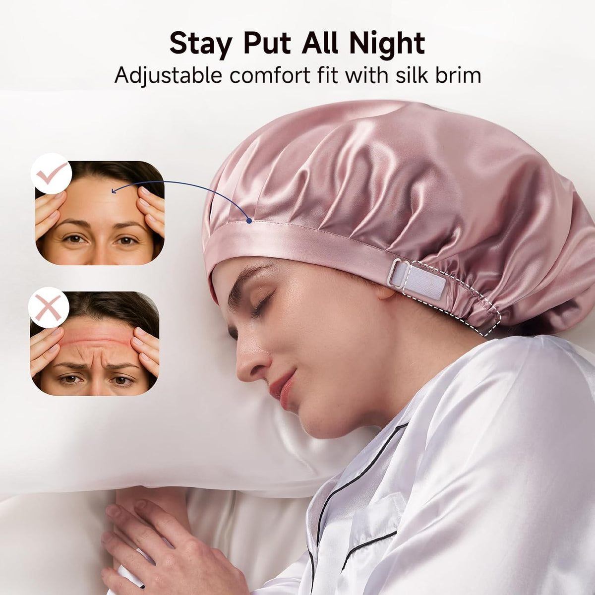 Kaome 100% Mulberry Silk Bonnet for Sleeping Women, Large Double Layer