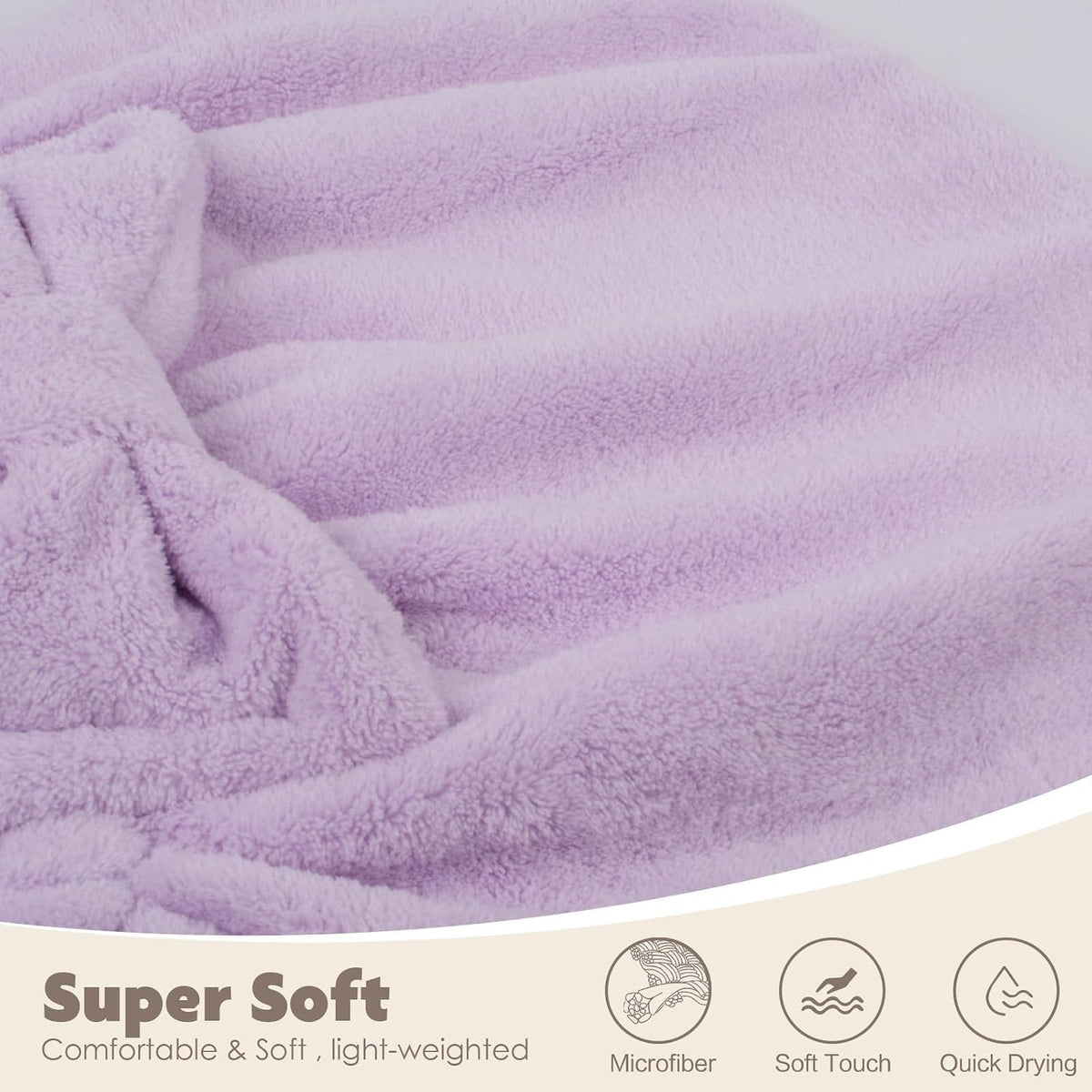 SUNLAND Large Microfiber Hair Drying Caps with Bow Knot 2 Pack Lightpurple