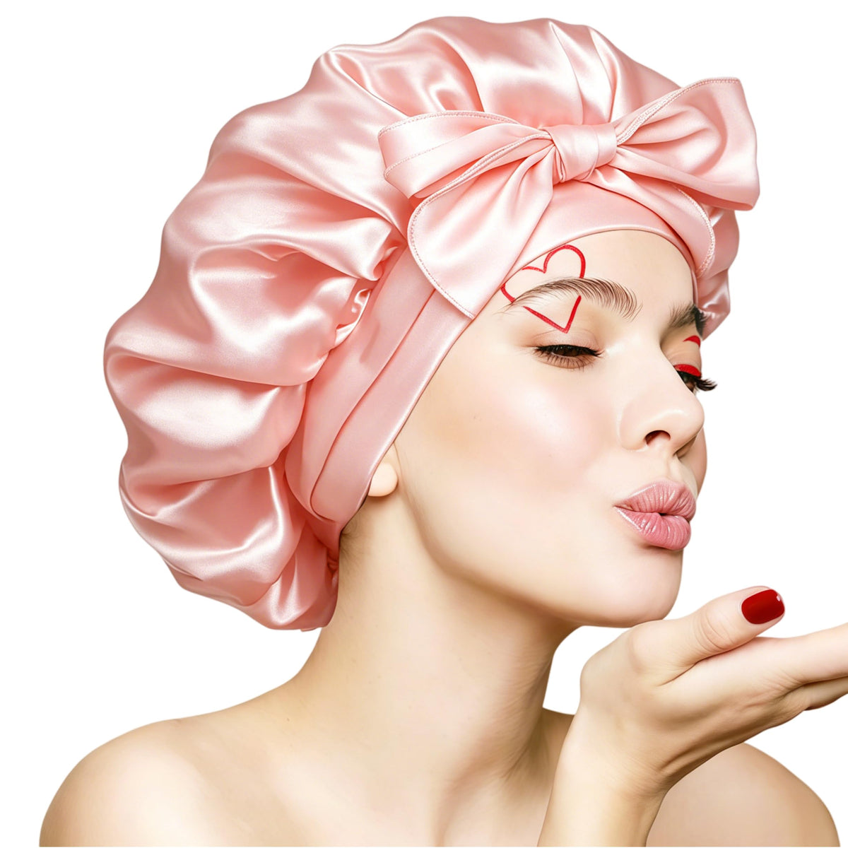 Silk Bonnet for Sleeping Women, Ajustable Hair Bonnet for Curly Hair with Tie Band Shower Caps Pink，Large