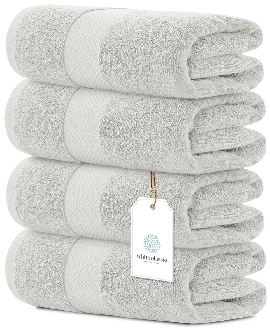 White Classic Luxury White Bath Towels - 4 Pack, 100% Turkish Cotton, 27x54