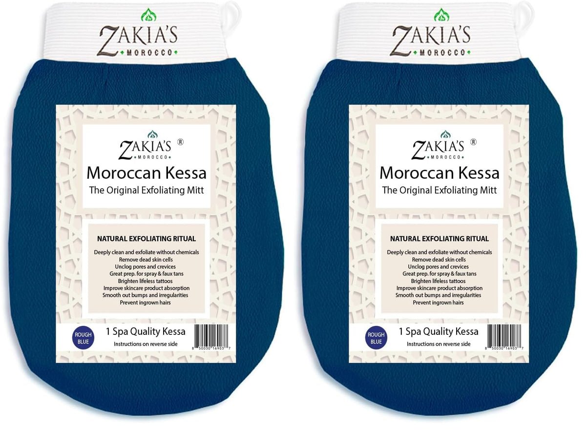 Original Kessa Exfoliating Glove - Rough Blue - Microdermabrasion exfoliating mitts, Removes unwanted dead skin, dirt and grime and Keratosis Pilaris. Great for spray tan removal.