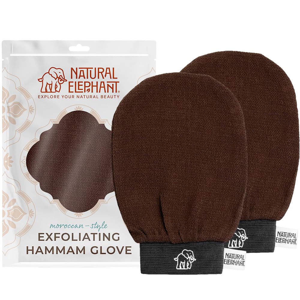 Natural Elephant Exfoliating Hammam Glove | Authentic Moroccan Kessa Body Scrub Mitt for Spa-Quality Skin Renewal | Pure Black Single
