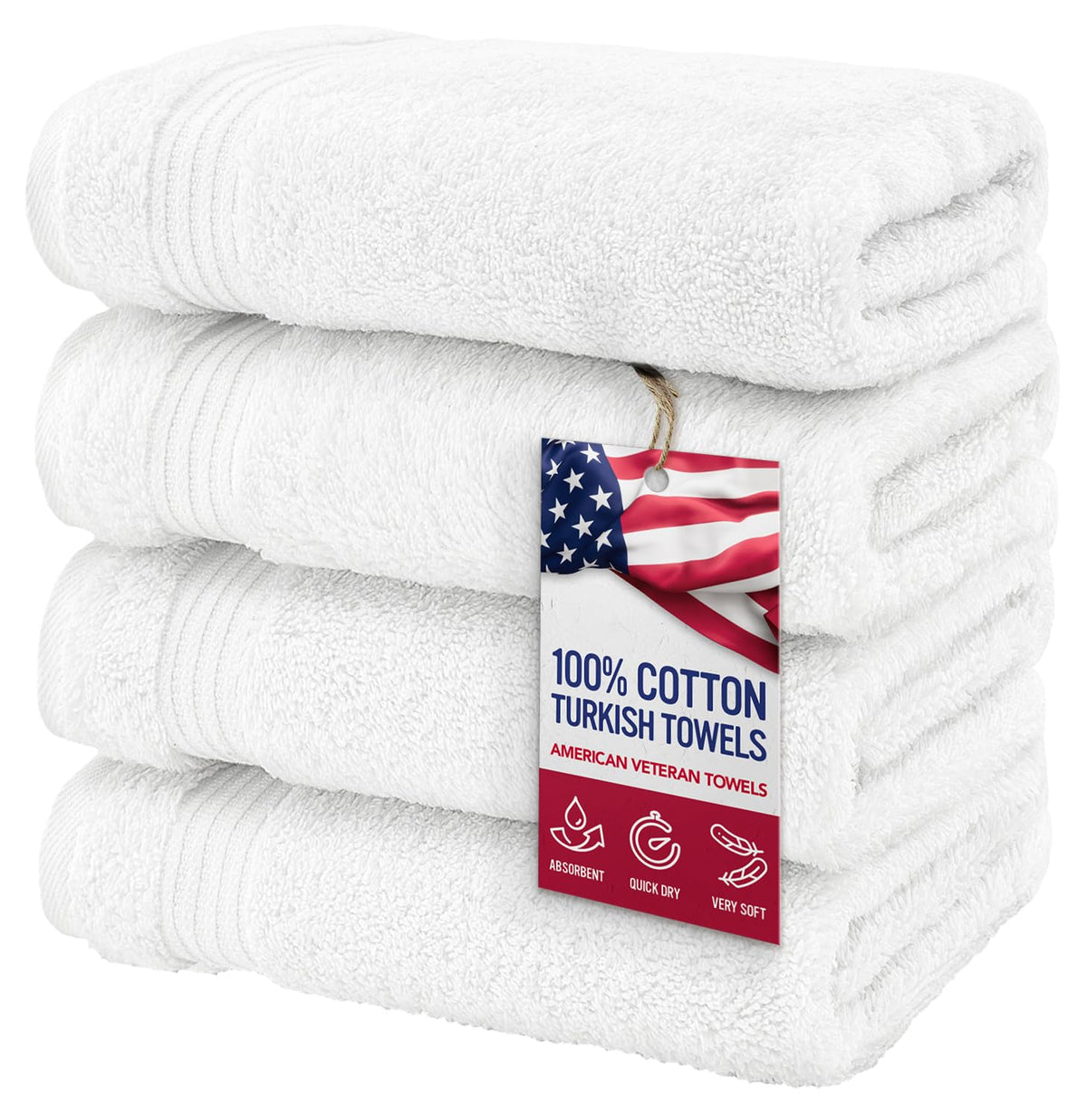 American Veteran Towel, 100% Cotton Turkish Bath Towels for Bathroom 4 Pack, 27x54 Extra Large Premium Soft Drying Bathroom Towels, Navy Blue