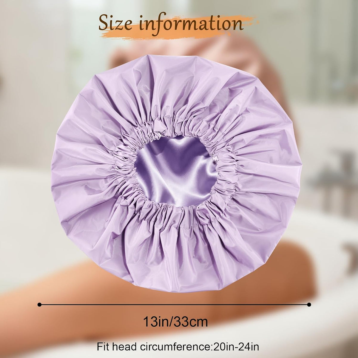 Shower Cap for Women, Reusable Waterproof Satin Lined Shower Cap
