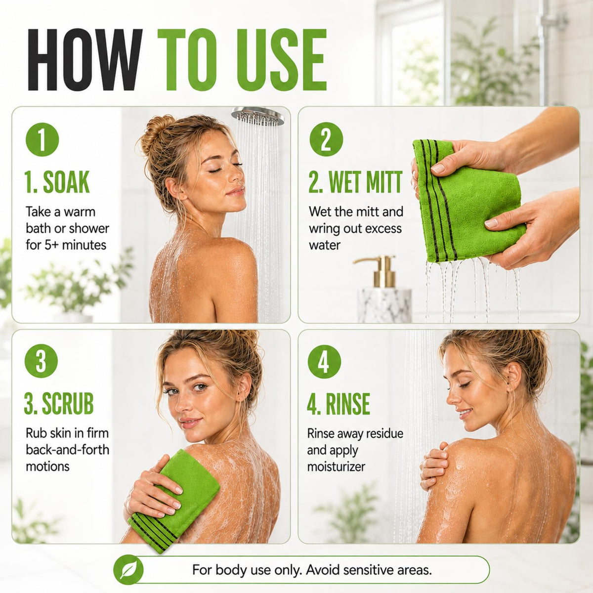 Tatuo 12 Pack Korean Exfoliating Mitts, Body Scrub, 8 x 5.5 in, 4 Colors