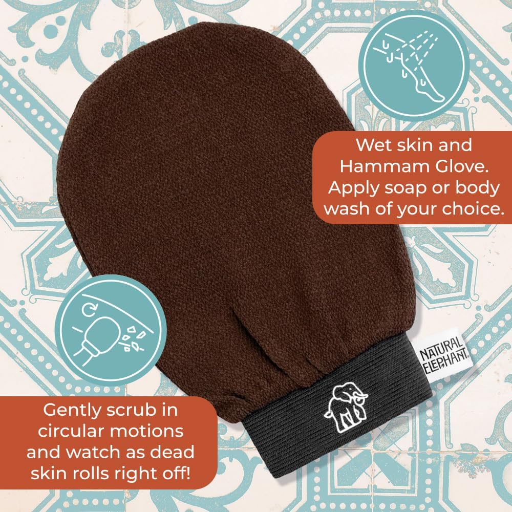 Natural Elephant Exfoliating Hammam Glove | Authentic Moroccan Kessa Body Scrub Mitt for Spa-Quality Skin Renewal | Pure Black Single