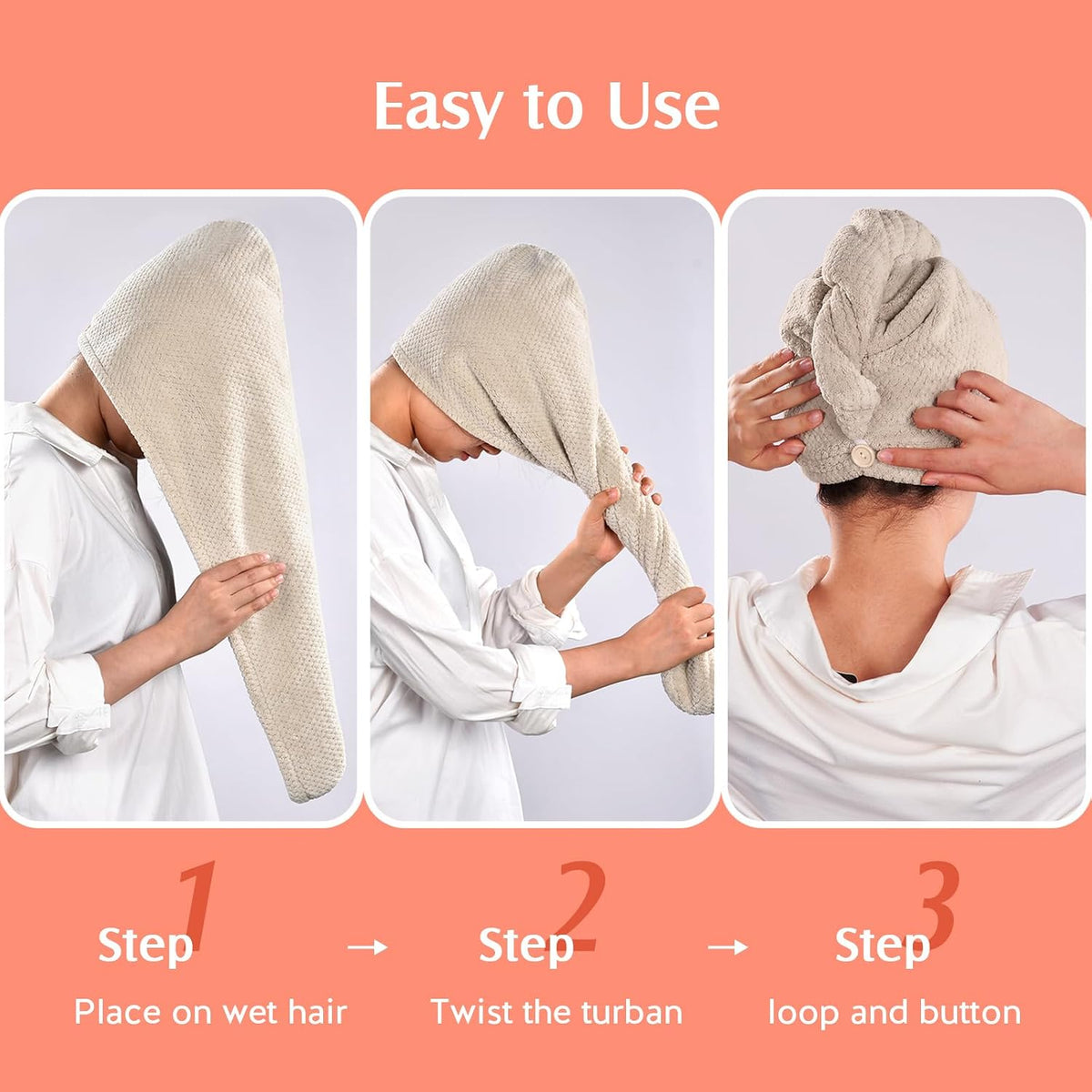 YFONG 2 Pack Microfiber Hair Towel Wrap for Women, Quick Dry Hair Turban