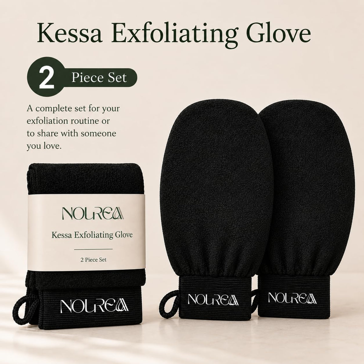 Kessa Exfoliating Glove (2-Pack) – Moroccan Hammam Inspired Body Exfoliating Mitt, Textured Viscose Glove for Dead Skin Removal